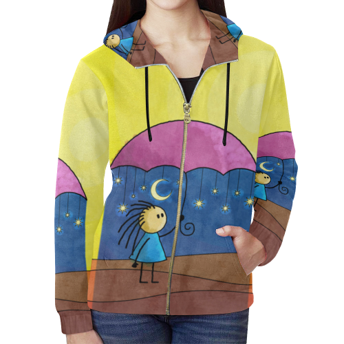 We Only Come Out At Night All Over Print Full Zip Hoodie for Women (Model H14)
