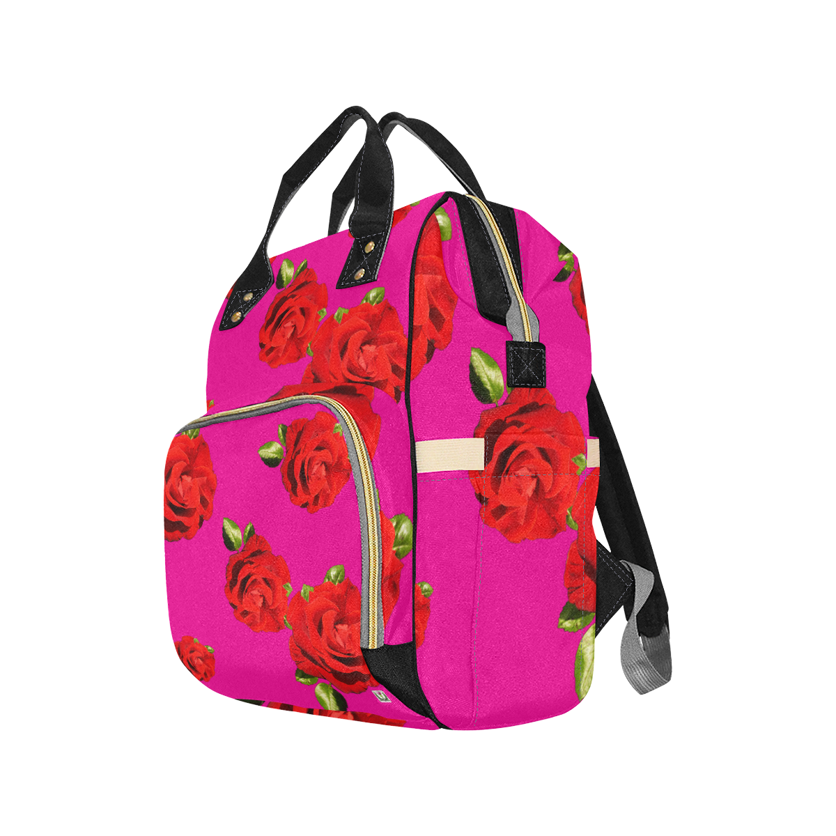Fairlings Delight's Floral Luxury Collection- Red Rose Multi-Function Diaper Backpack 53086c7 Multi-Function Diaper Backpack/Diaper Bag (Model 1688)