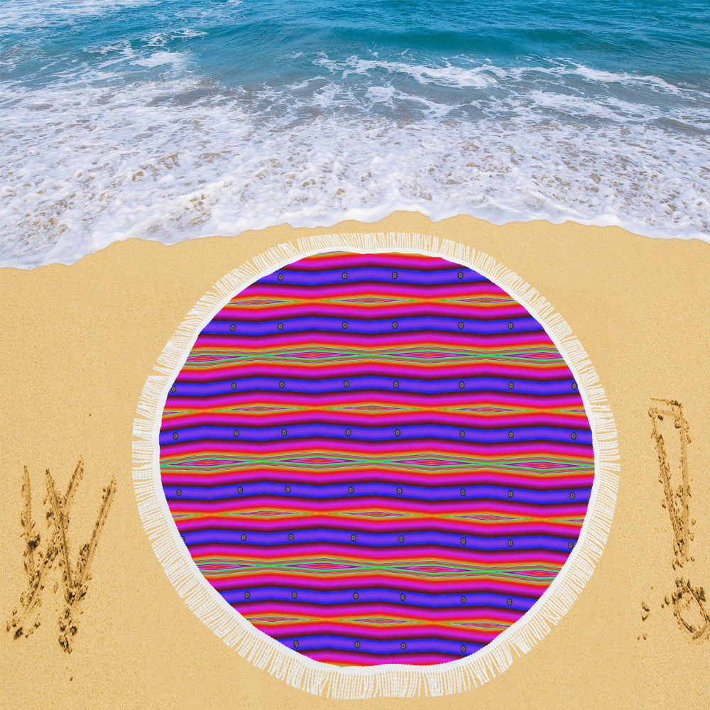 Bright Pink Purple Stripe Abstract Circular Beach Shawl 59"x 59"