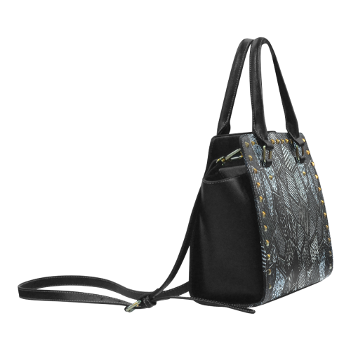 Dark Grey Mosaic Glass Rivet Shoulder Handbag (Model 1645)