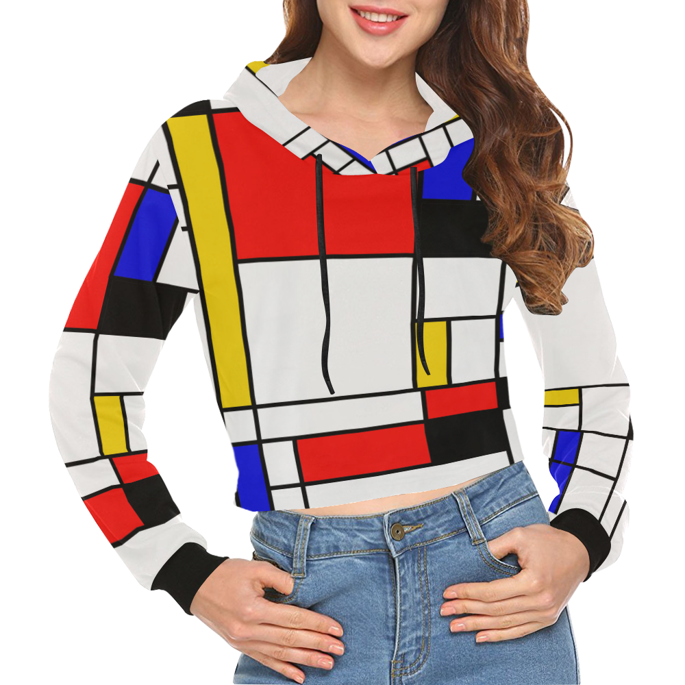 Bauhouse Composition Mondrian Style All Over Print Crop Hoodie for Women (Model H22)
