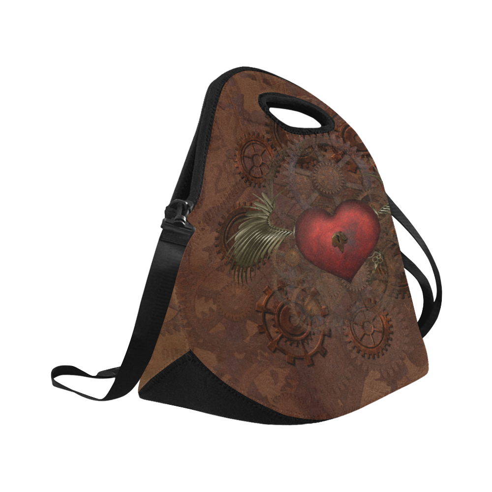 Awesome Steampunk Heart With Wings Neoprene Lunch Bag/Large (Model 1669)
