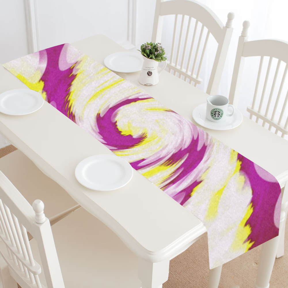 Pink Yellow Tie Dye Swirl Abstract Table Runner 14x72 inch