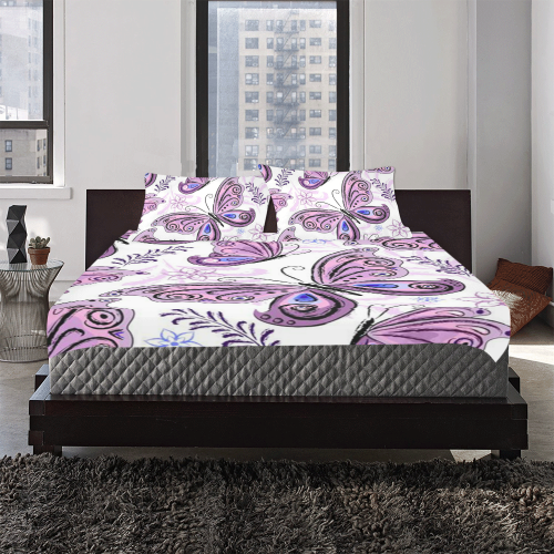 Colorful Butterflies and Flowers V12 3-Piece Bedding Set