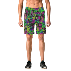 Neon Graffiti Outline Men's All Over Print Elastic Beach Shorts (Model L20)