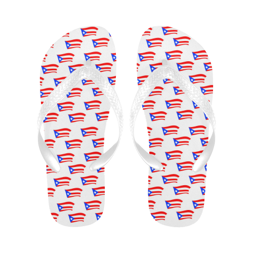 Puerto Rican Flags White Strap Flip Flops for Men/Women (Model 040)