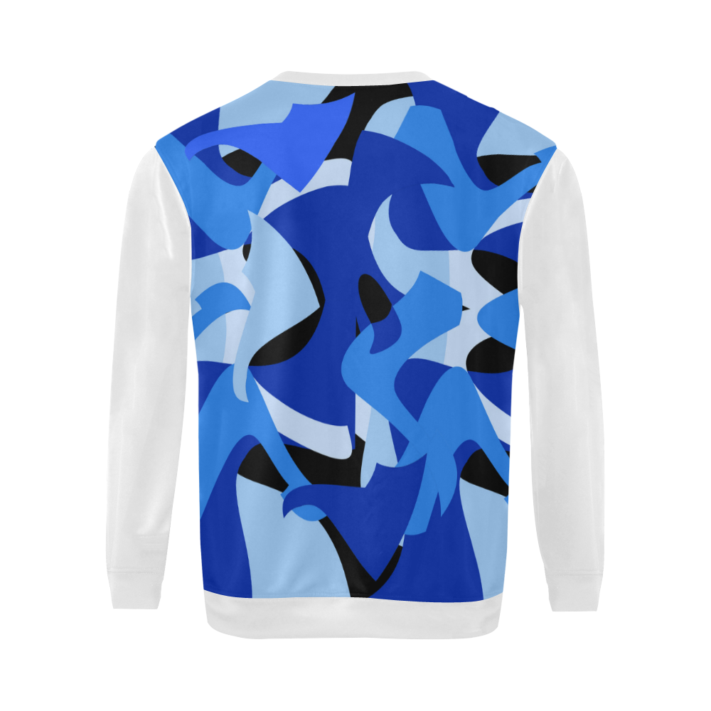 Camouflage Abstract Blue and Black (Vest Style) White All Over Print Crewneck Sweatshirt for Men (Model H18)