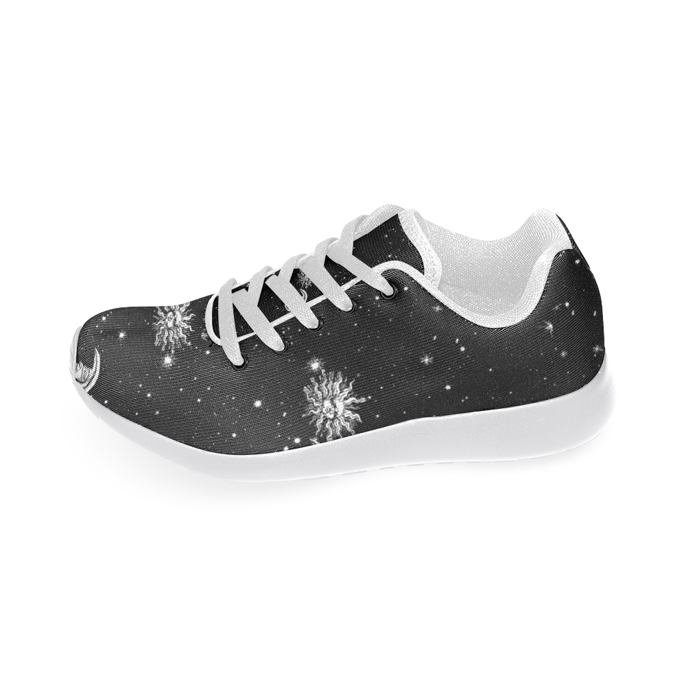 Mystic Stars, Moon and Sun (White Laces) Women's Running Shoes/Large Size (Model 020)