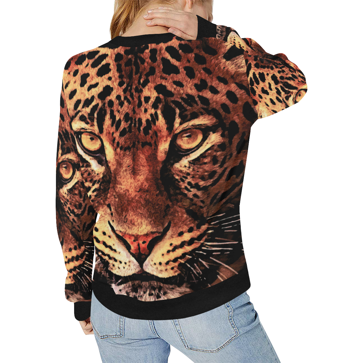 gepard leopard #gepard #leopard #cat Women's Rib Cuff Crew Neck Sweatshirt (Model H34)