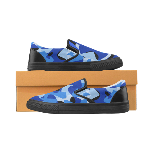 Camouflage Abstract Blue and Black Men's Unusual Slip-on Canvas Shoes (Model 019)