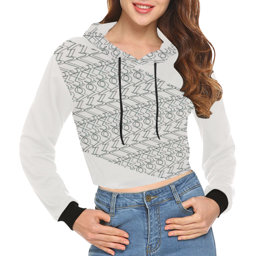 NUMBERS Collection 1234567 White/Outline All Over Print Crop Hoodie for Women (Model H22)