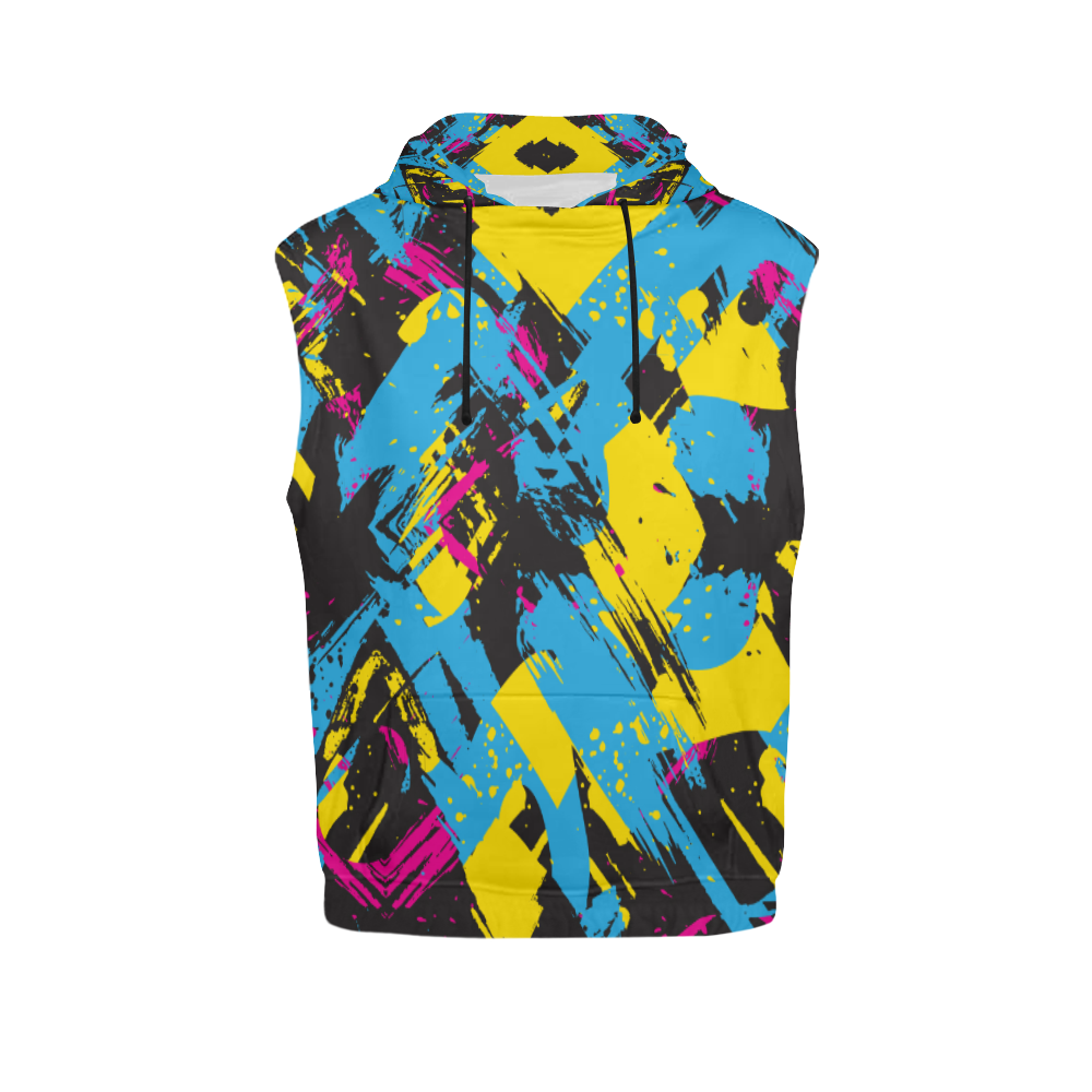 Colorful paint stokes on a black background All Over Print Sleeveless Hoodie for Men (Model H15)