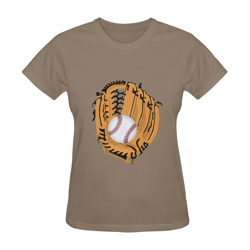 Sports Baseball and Baseball Glove Brown Sunny Women's T-shirt (Model T05)