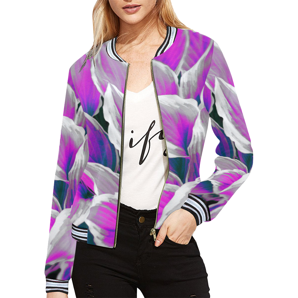 leafs_abstract 06 All Over Print Bomber Jacket for Women (Model H21)