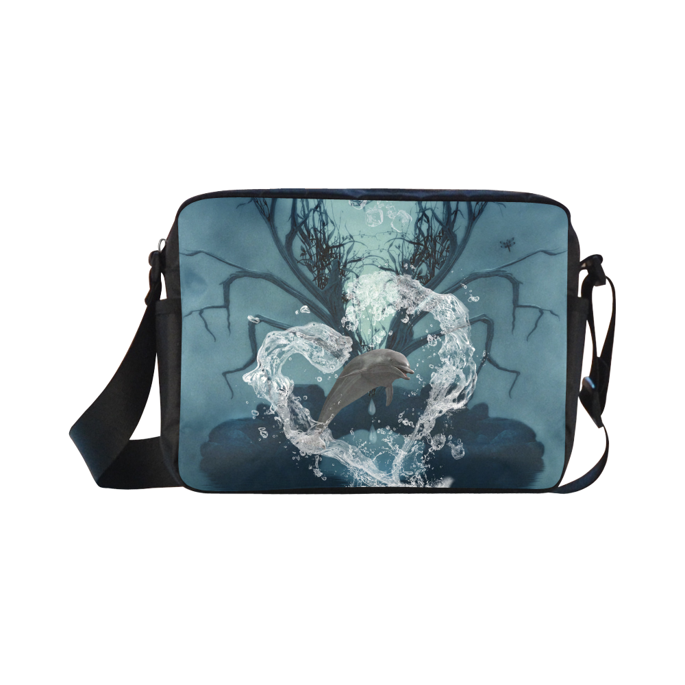 Dolphin jumping by a heart Classic Cross-body Nylon Bags (Model 1632)
