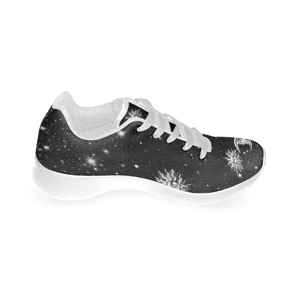 Mystic Stars, Moon and Sun (White Laces) Men's Running Shoes/Large Size (Model 020)