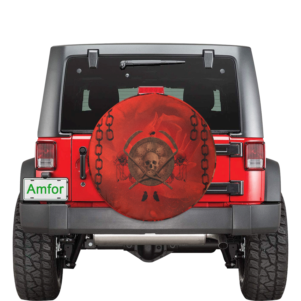 Skulls on red vintage background 32 Inch Spare Tire Cover