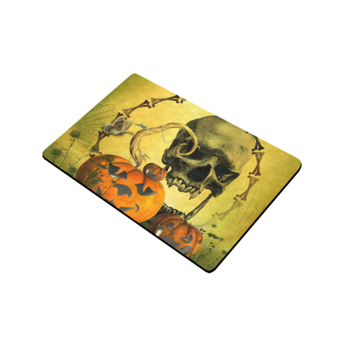 Halloween, funny pumpkins with skull Doormat 24"x16" (Black Base)