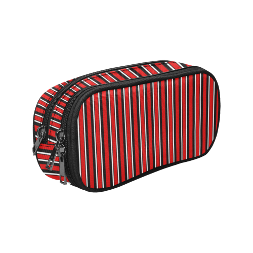 Stripes Black, Red and White Pencil Pouch/Large (Model 1680)