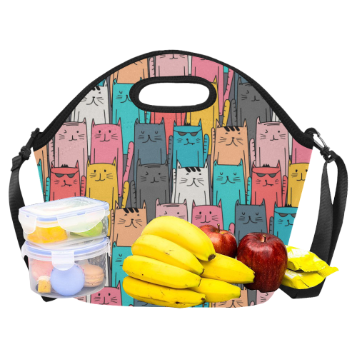 Cartoon Cat Pattern Neoprene Lunch Bag/Large (Model 1669)