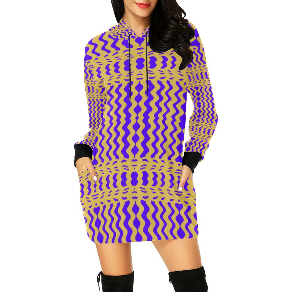 Purple Yellow Modern  Waves Lines All Over Print Hoodie Mini Dress (Model H27)