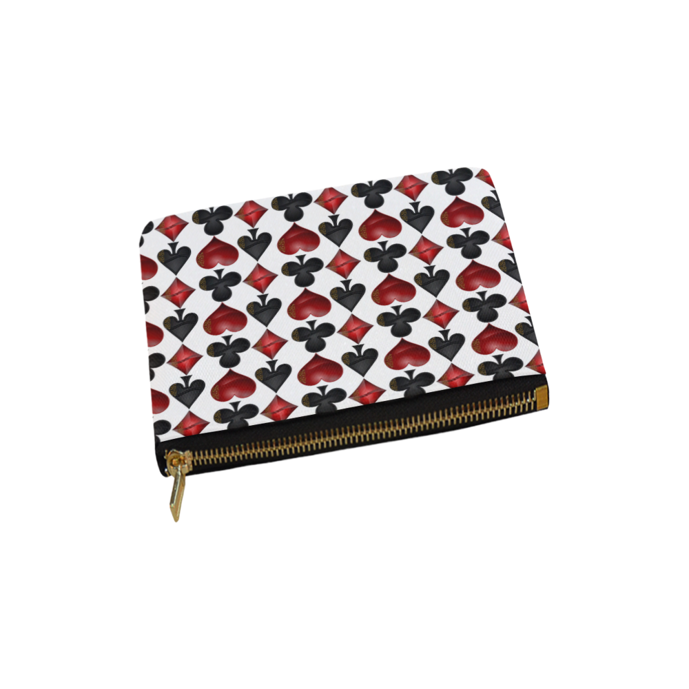 Las Vegas Black and Red Casino Poker Card Shapes on White Carry-All Pouch 6''x5''