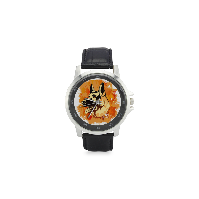 Sheep Dog Unisex Stainless Steel Leather Strap Watch(Model 202)