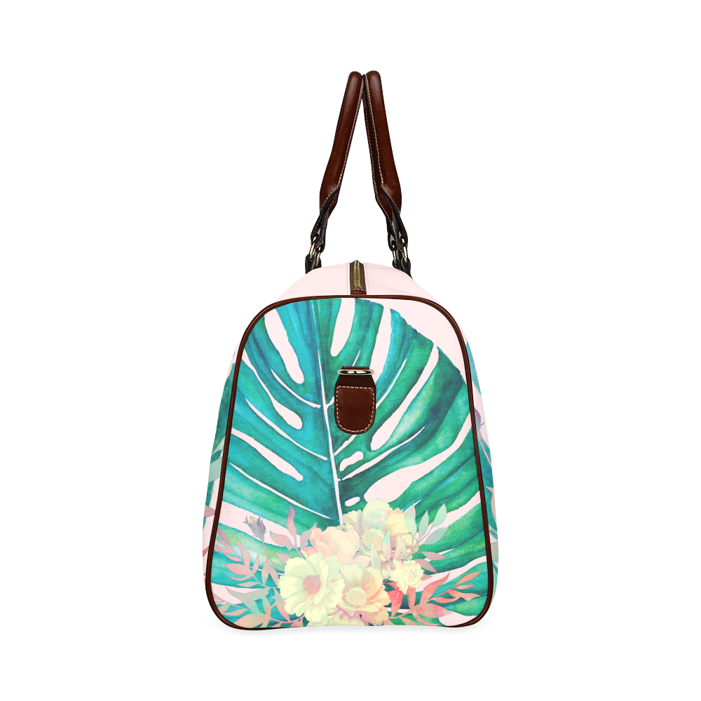 Tropico pastel pink Floral Monstera leaf bag Waterproof Travel Bag/Large (Model 1639)