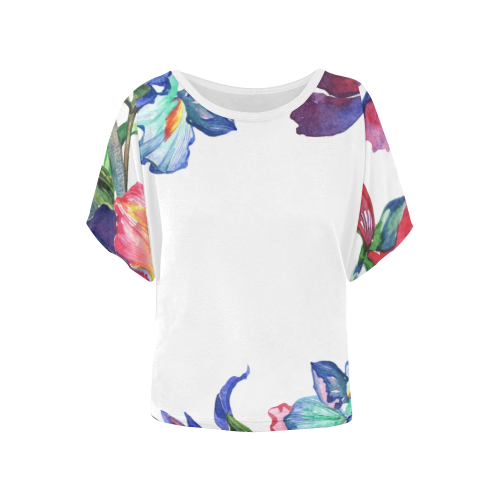 floral nn Women's Batwing-Sleeved Blouse T shirt (Model T44)