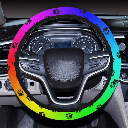 rainbow with black paws Steering Wheel Cover with Elastic Edge