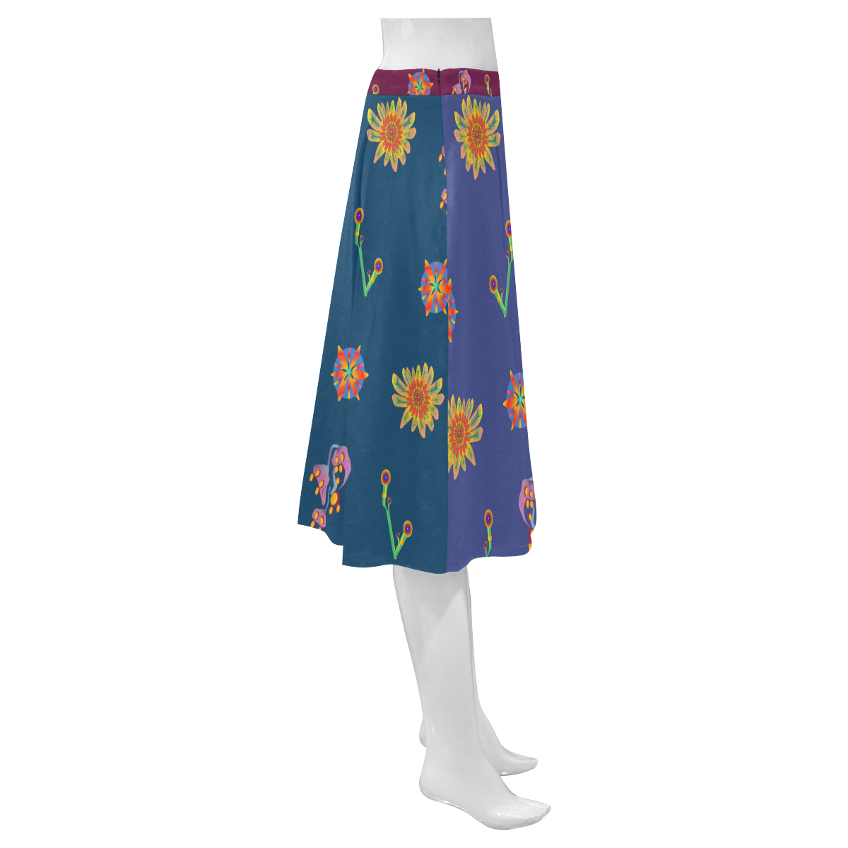 Super Tropical Floral 6 Mnemosyne Women's Crepe Skirt (Model D16)