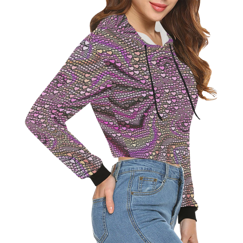 hearts everywhere C by JamColors All Over Print Crop Hoodie for Women (Model H22)