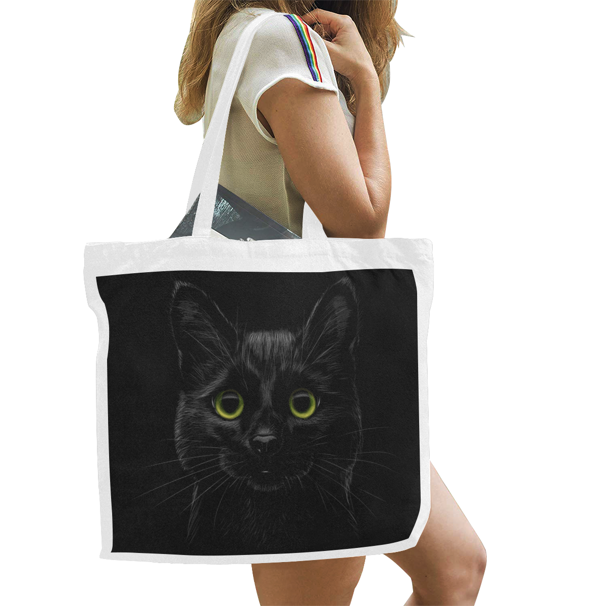 Black Cat Canvas Tote Bag/Large (Model 1702)