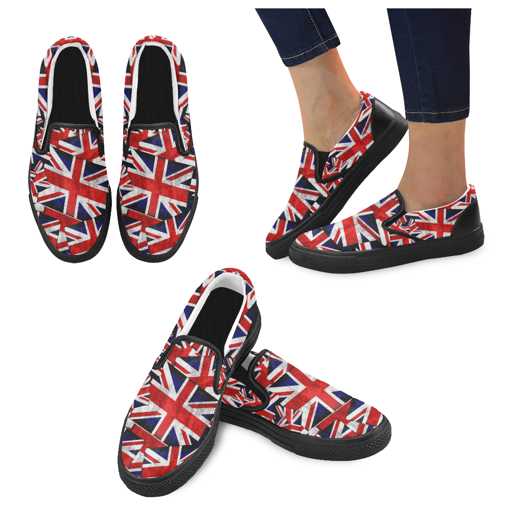Union Jack British UK Flag Slip-on Canvas Shoes for Men/Large Size (Model 019)