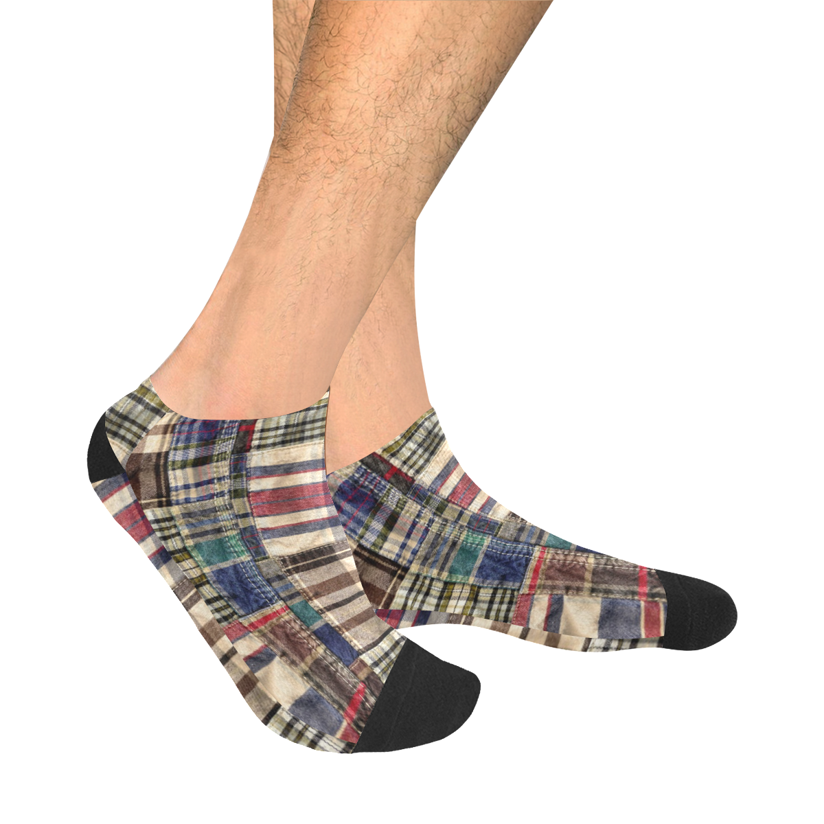 patchwork plaid wrinkle look Men's Ankle Socks