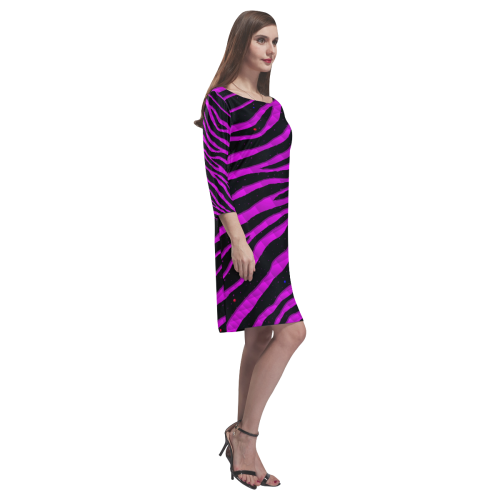 Ripped SpaceTime Stripes - Pink Rhea Loose Round Neck Dress(Model D22)
