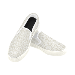 White 3D Geometric Pattern Slip-on Canvas Shoes for Men/Large Size (Model 019)