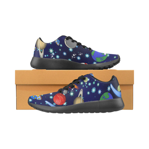 Galaxy Universe - Planets,Stars,Comets,Rockets (Black Laces) Men’s Running Shoes (Model 020)