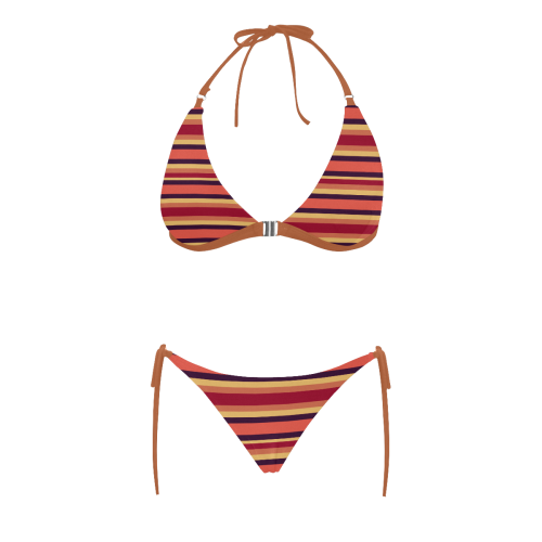 Striped Autumn Buckle Front Halter Bikini Swimsuit (Model S08)