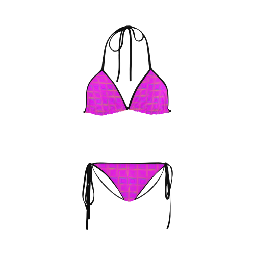 Pink golden multicolored multiple squares Custom Bikini Swimsuit