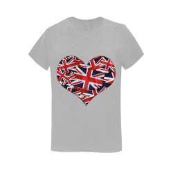 Union Jack British UK Flag Heart Women's T-Shirt in USA Size (Two Sides Printing)