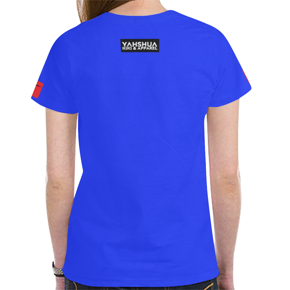 Royal Blue/ Red New All Over Print T-shirt for Women (Model T45)