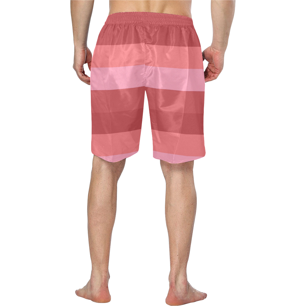 Shades Of Coral Stripes Men's Swim Trunk/Large Size (Model L21)
