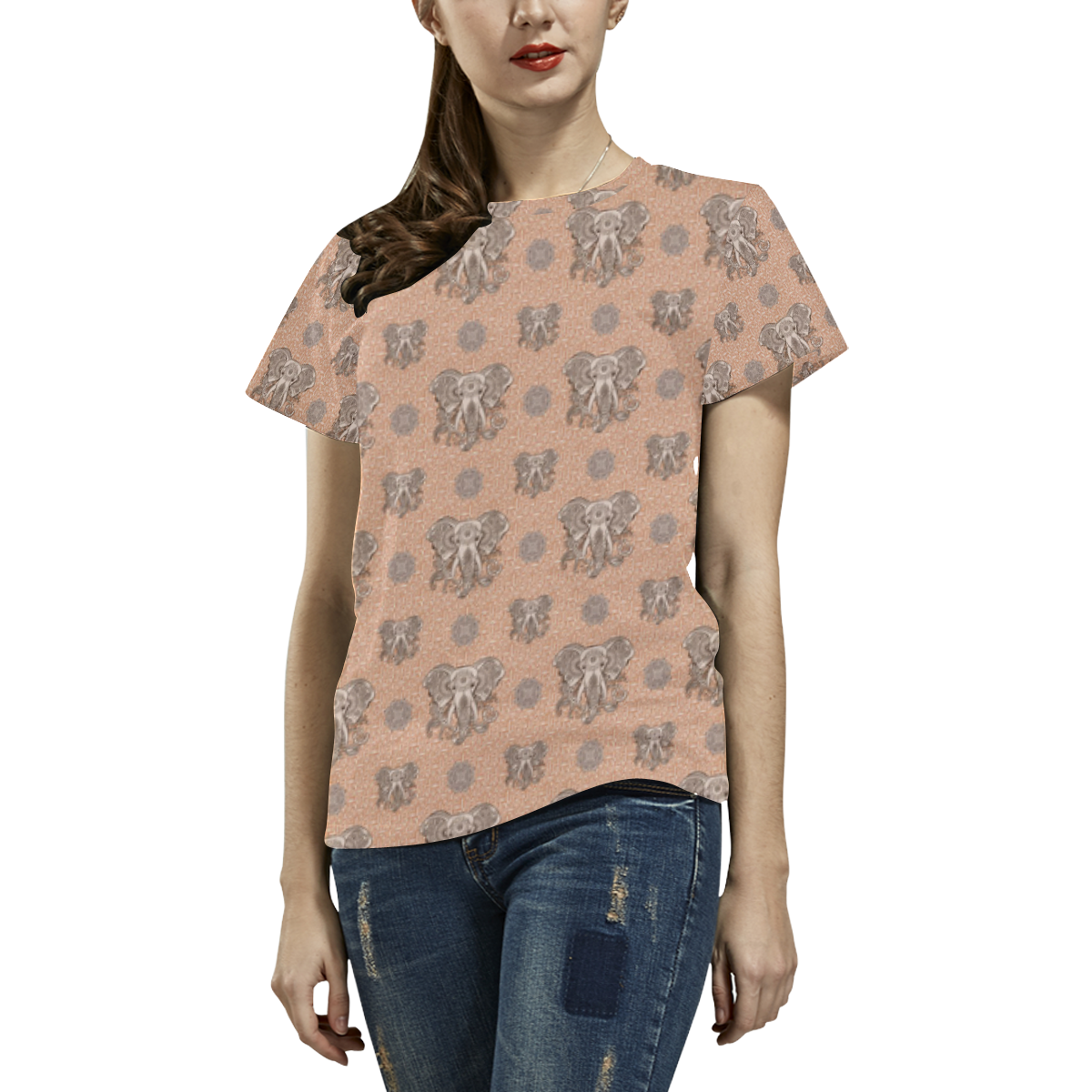 Ethnic Elephant Mandala Pattern All Over Print T-Shirt for Women (USA Size) (Model T40)