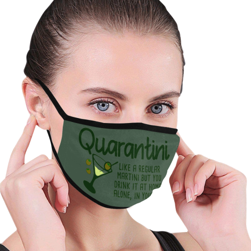 Quarantini drink alone in your PJ- greyish military green Mouth Mask