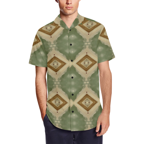 Geometric Camo Men's Short Sleeve Shirt with Lapel Collar (Model T54)
