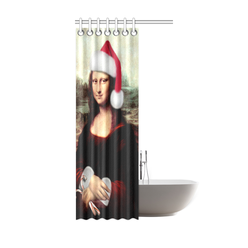 Christmas Mona Lisa with Santa Hat Shower Curtain 36"x72"