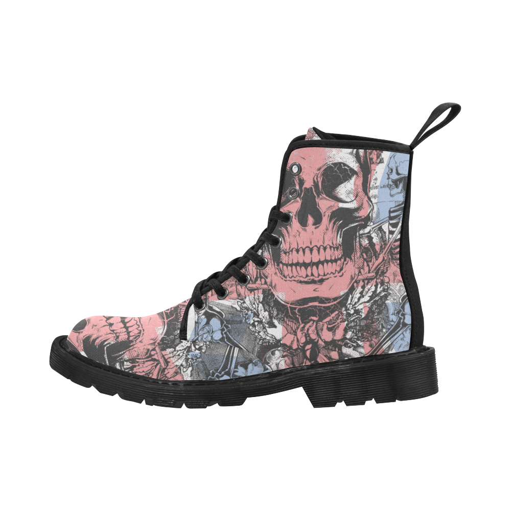 Brittish flag with skull and bones Martin Boots for Women (Black) (Model 1203H)