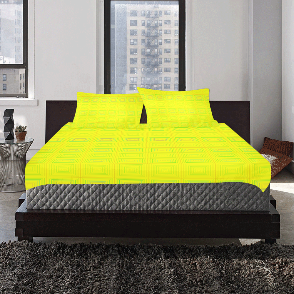 Yellow multicolored multiple squares 3-Piece Bedding Set