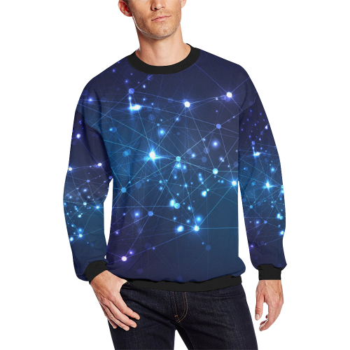 Twinkle Twinkle Little Blue Stars Cosmic Sky Men's Oversized Fleece Crew Sweatshirt (Model H18)